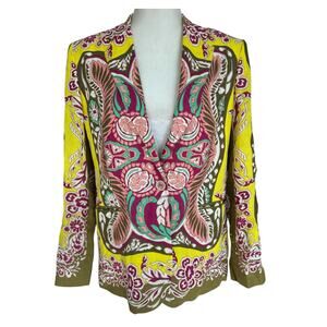 Zara Linen Blend Floral Paisley Yellow Pink Blazer
